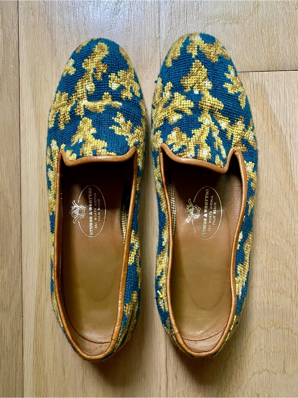Handcrafted Blue & Gold Needlepoint Slip-On Loafers